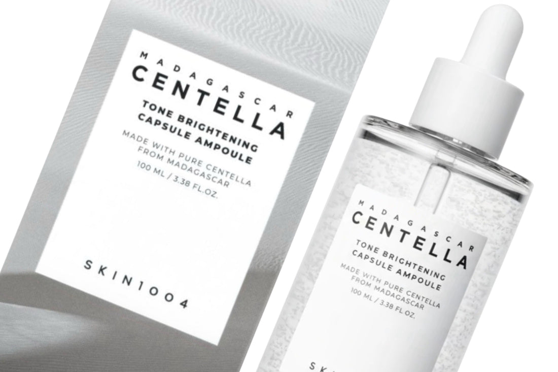 SKIN1004 Madagascar Centella Tone Brightening Capsule Ampoule flacone con pipetta e packaging minimal bianco
