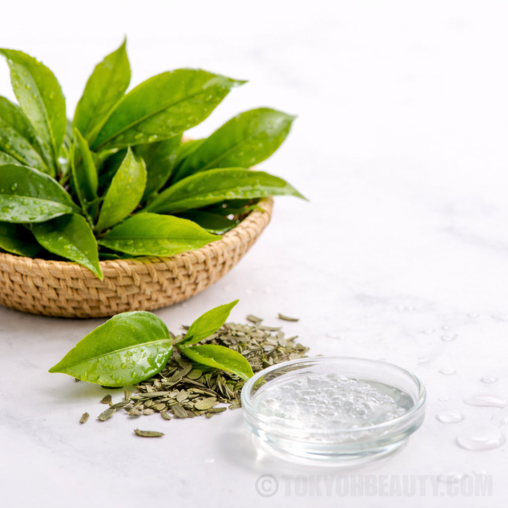 Green tea e panthenol nel Beauty of Joseon Calming Serum skincare coreana lenitiva e idratante