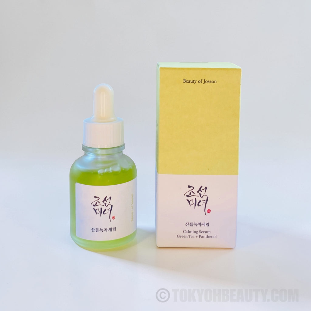 Green tea e panthenol nel Beauty of Joseon Calming Serum skincare coreana lenitiva e idratante