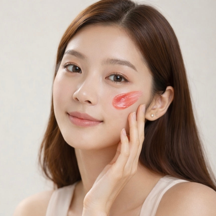 Medicube ragazza applica la jelly cream al collagene. Prodotti disponibile su Tokyoh Beauty