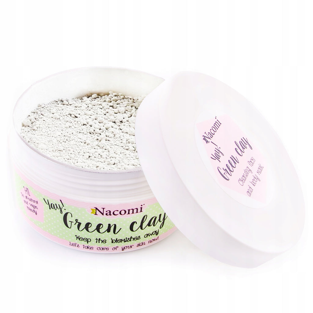 Argilla verde purificante Nacomi, ideale per maschere viso riequilibranti e trattamenti detox capelli. TokyOhBeauty.com