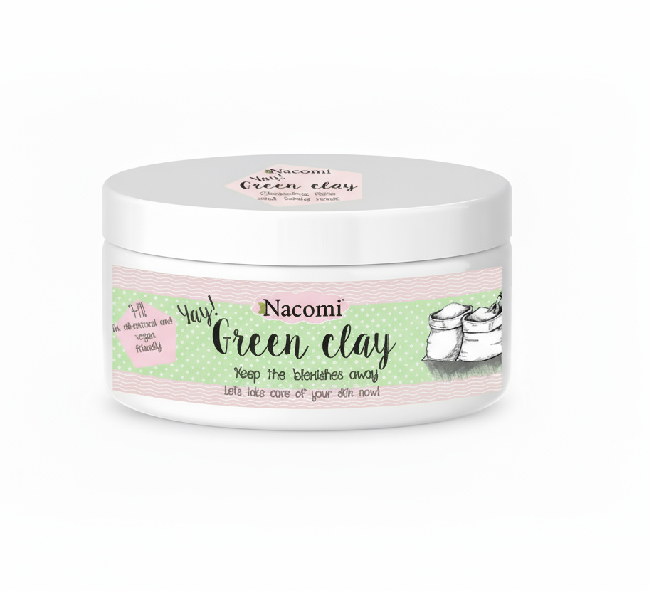 Argilla verde naturale Nacomi, purificante e riequilibrante per pelli miste e impure, ideale per maschere viso detox