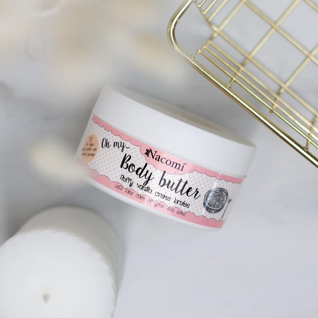 Burro corpo idratante Nacomi alla vaniglia, texture ricca per pelle secca. Tokyohbeauty.com