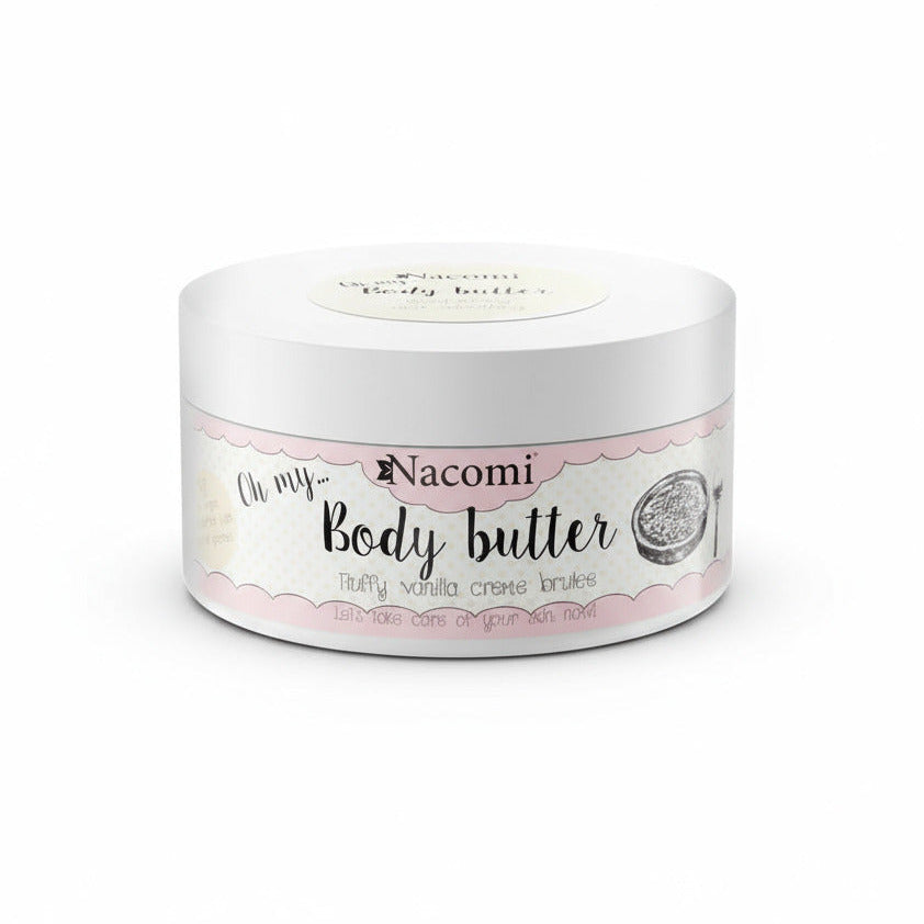 Burro corpo Nacomi alla vaniglia Crème Brûlée, nutriente e idratante con texture soffice per pelle morbida e profumata