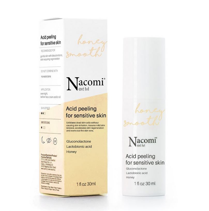 Peeling acido viso Nacomi Next Level Honey Smooth, con gluconolattone, acido lattobionico e miele, ideale per pelli sensibili e delicate