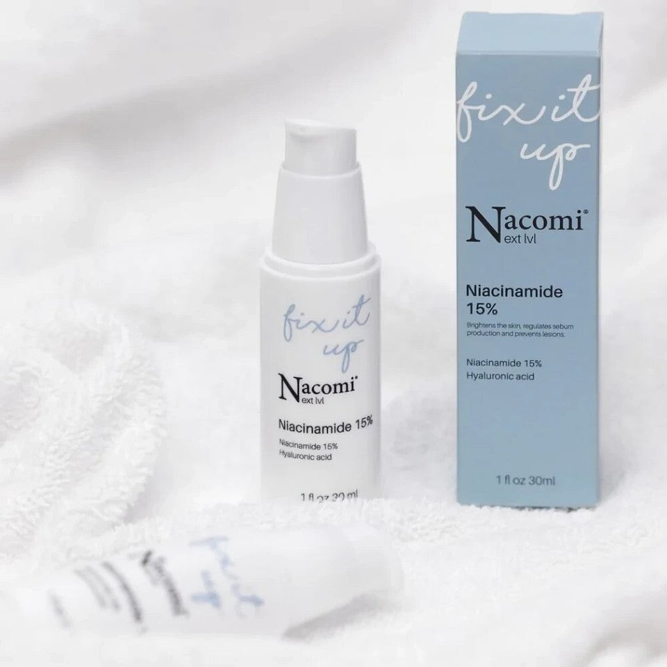Siero viso Nacomi Fix It Up Niacinamide 15% – trattamento riequilibrante che riduce pori e imperfezioni e dona luminosità naturale alla pelle