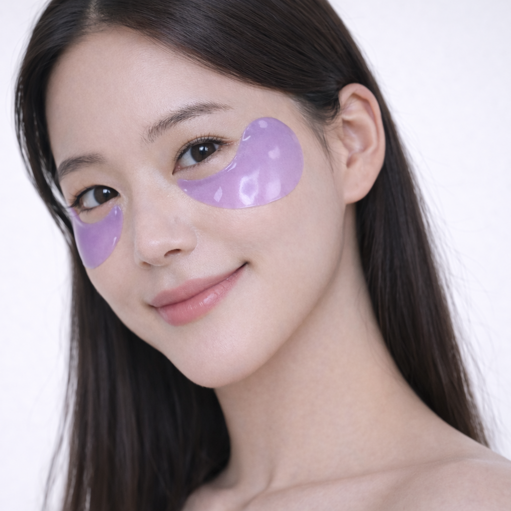 Ragazza applica i patch occhi Medipeel Volume Lifting 9 Peptide disponibili su Tokyoh Beauty