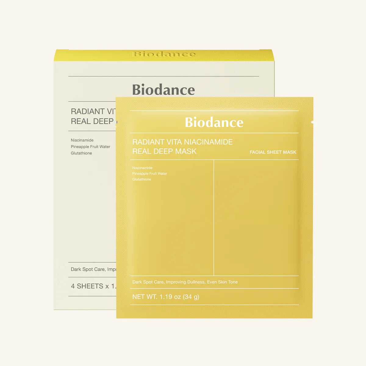 Biodance Radiant Vita Niacinamide Real Maschere Viso  1Box, 34g*4 pz